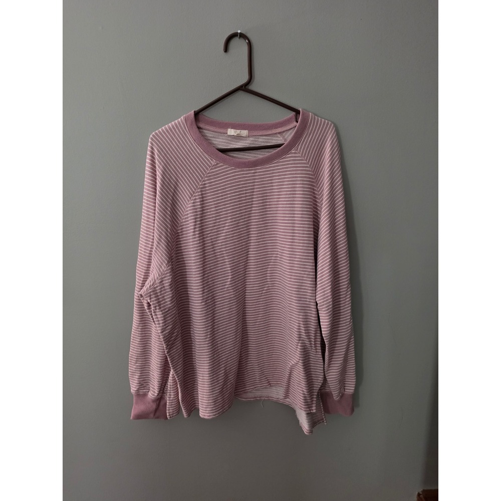 Easel Los Angeles Womens Mauve White Striped Raglan Sleeve Sweatshirt Large